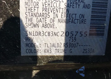 2022 Nissan Pathfinder Sl 2Wd z USA, uszkodzony, nr VIN 5N1DR3CB3NC205755